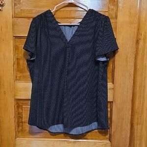 Hilary Radley Black V-Neck Short Sleeve Blouse XL